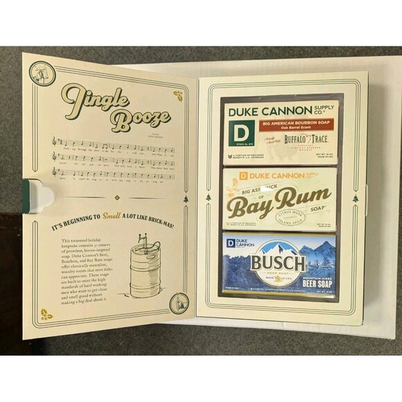 DUKE CANNON JINGLE BOOZE 3-Bar Soap Set NEW 30oz Bourbon Beer Bay Rum Gift - Picture 1 of 6